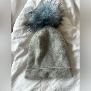 Wool Light Gray Knit Beanie with removable Pom Pom